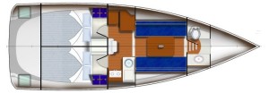 Charter Sun Fast 3200 - Zwei Doppelkojen befinden sich Seit an Seit im hinteren Teil der Yacht